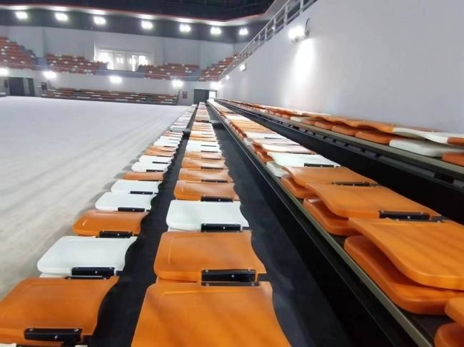 Retractable Bleacher Gym Seating with Floor mounted Foldable seats for Comfort and Breathability